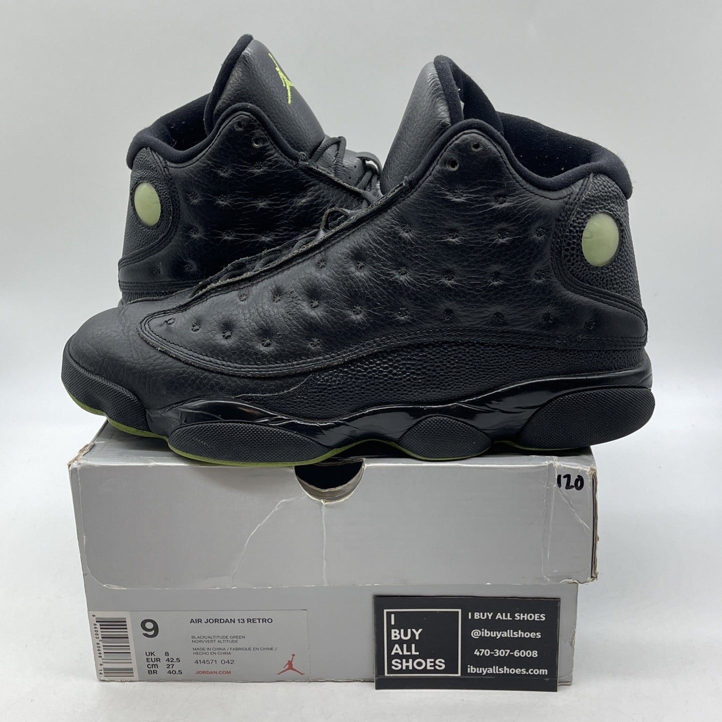 Size 9 - Air Jordan 13 Retro 2017 Altitude Black Leather (414571-042)