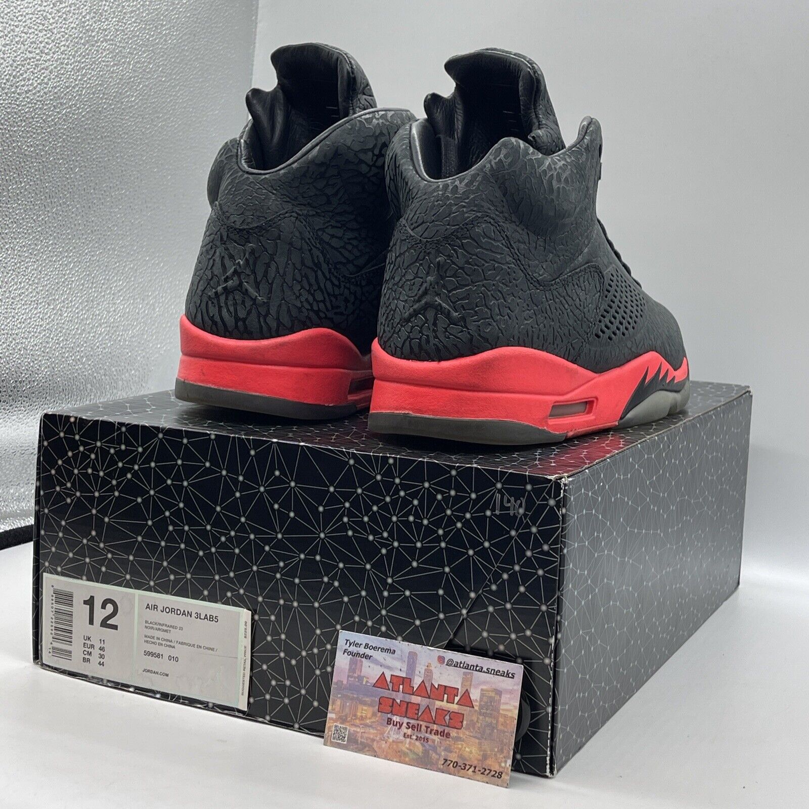 Size 12 - Air Jordan 5 Retro 3Lab5 Infrared Black Suede Leather (599581-010)