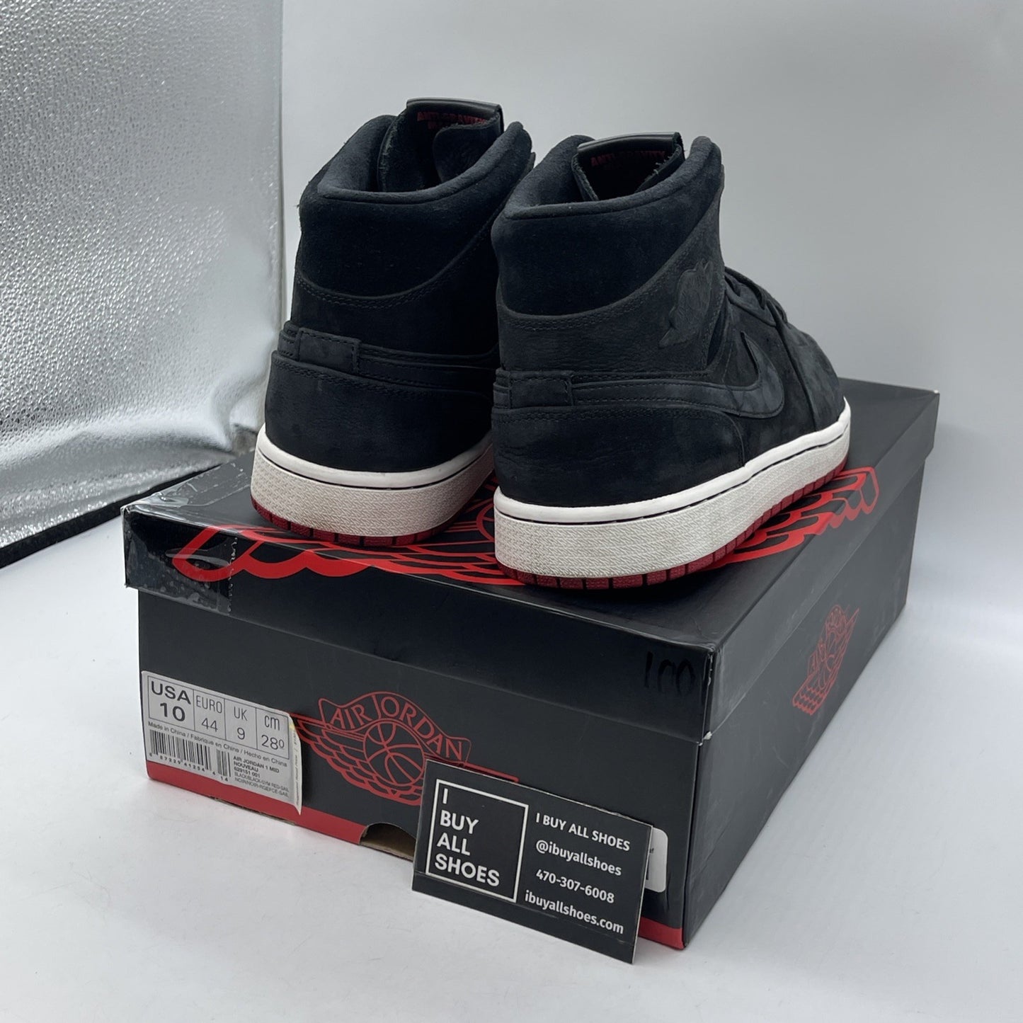 Size 10 - Air Jordan 1 Nouveau Mid Black Red White Suede (651232-007)