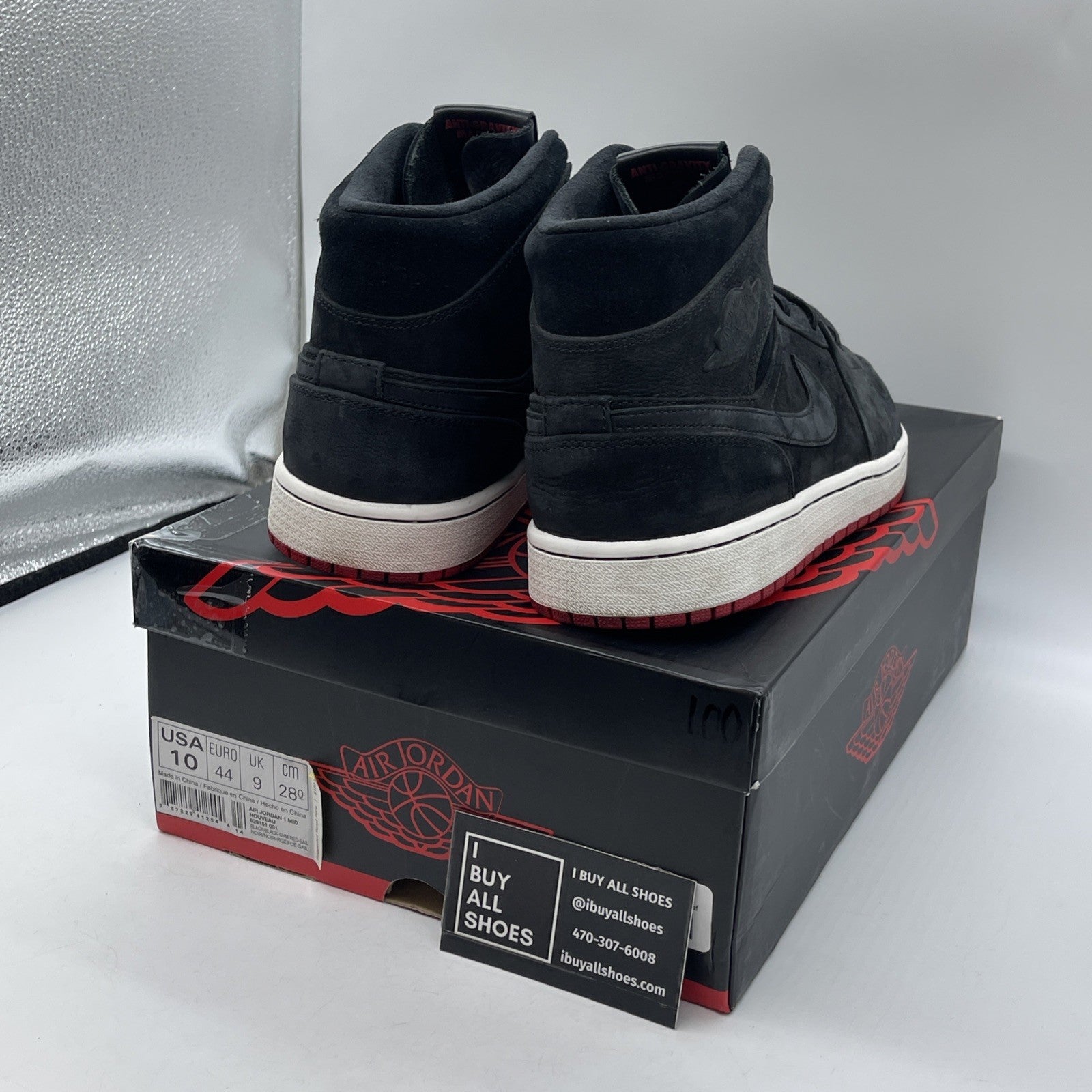 Size 10 - Air Jordan 1 Nouveau Mid Black Red White Suede (651232-007)