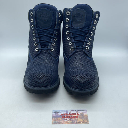 Size 10.5 - Timberland Fabric Mesh Navy Blue Lace Up High Top Boots Leather Blue