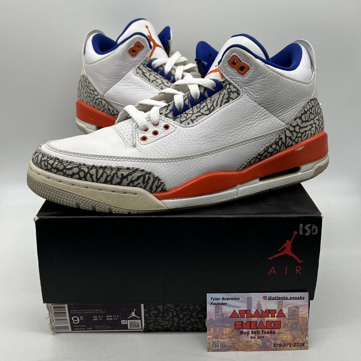 Size 9.5 - Air Jordan 3 Retro Knicks White Orange Blue Leather (136064-148)