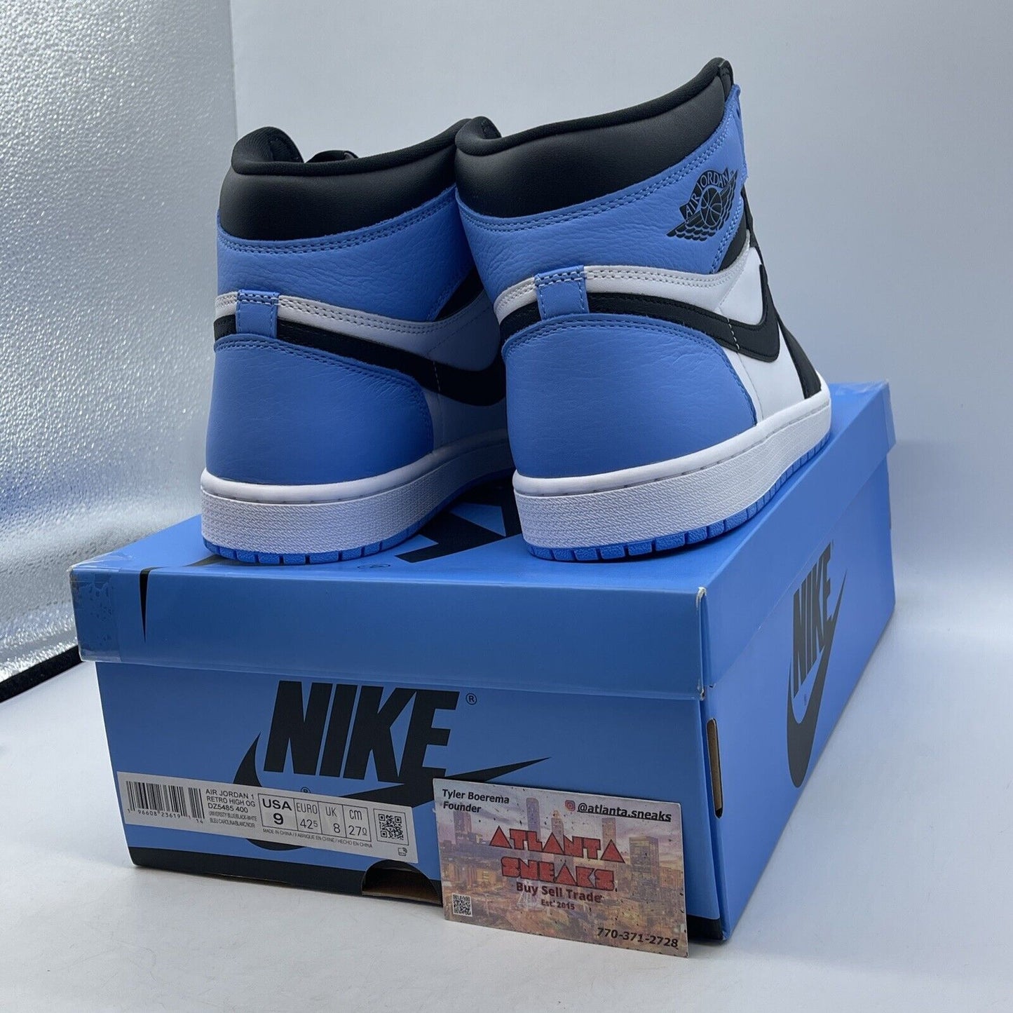 Size 9 - Jordan 1 Retro OG High UNC Toe Blue White Black M Leather (DZ5485-400)