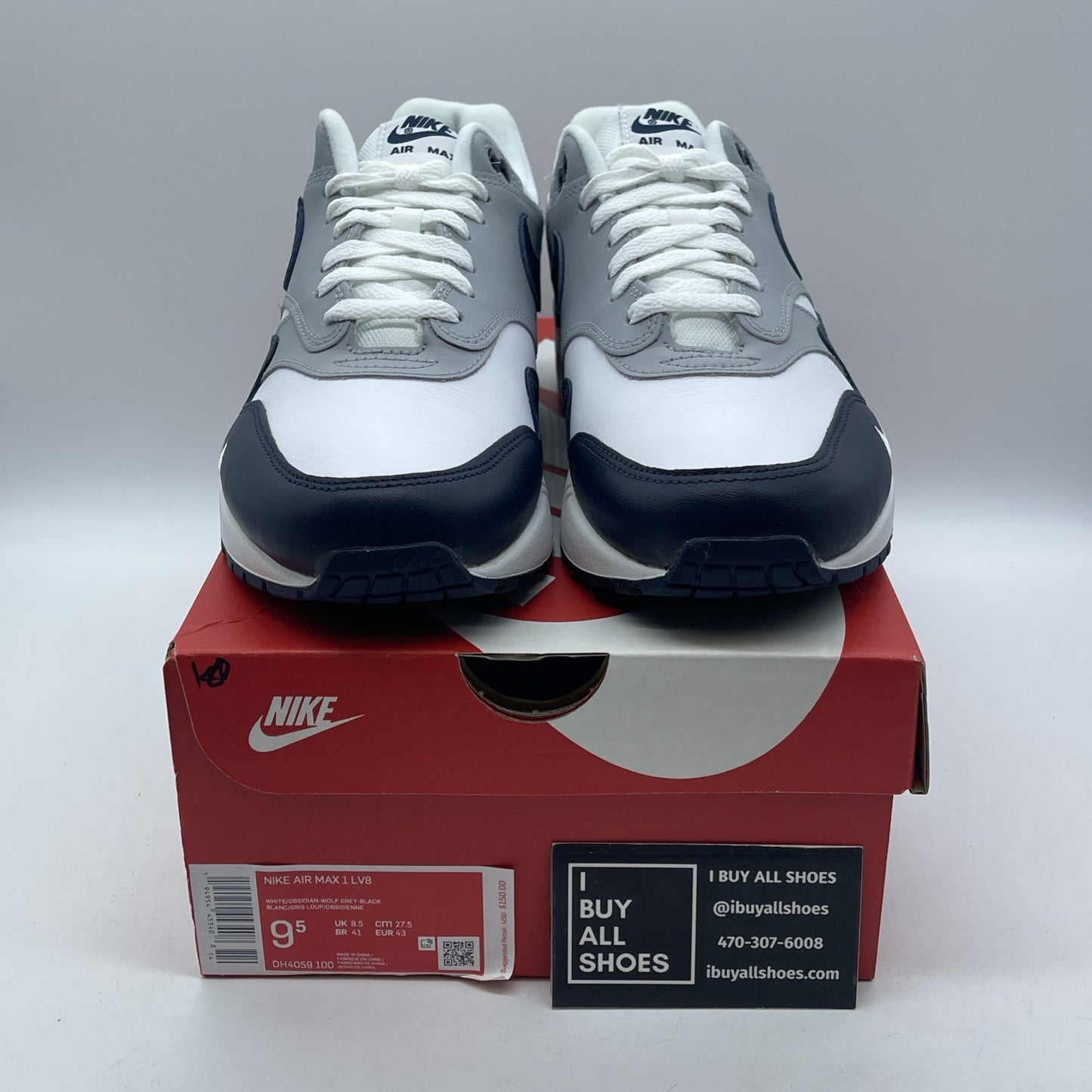Size 9.5 - Nike Air Max 1 LV8 Obsidian Grey Blue White Leather (DH4059-100)