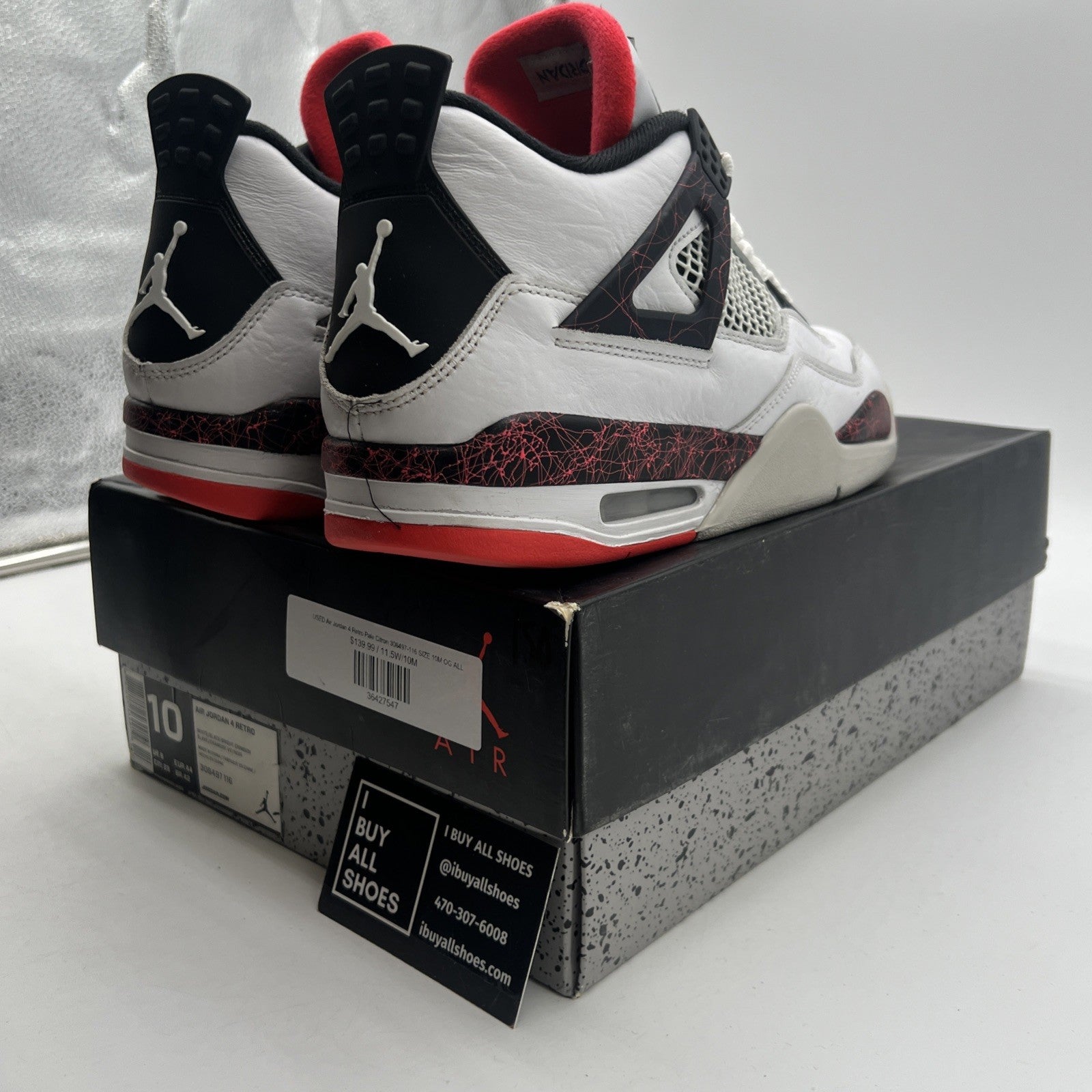 Size 10 - Air Jordan 4 Retro Pale Citron, Bright Crimson 2019 (308497-116)