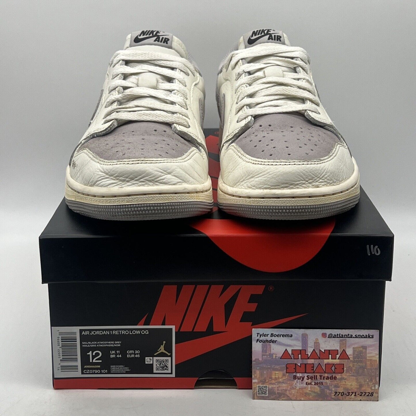 Size 12 - Air Jordan 1 Retro OG Low Atmosphere Grey White Leather (CZ0790-101)