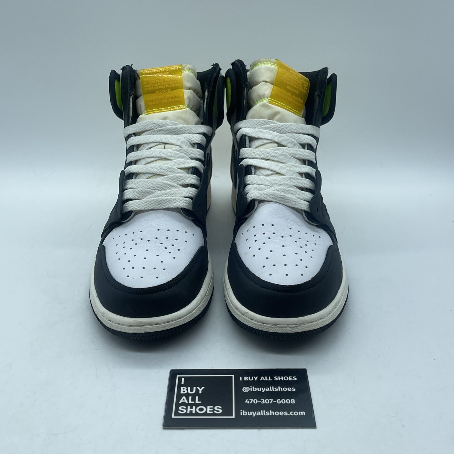 Size 7Y- Jordan 1 Retro High OG Volt White Black Leather (575441-118)