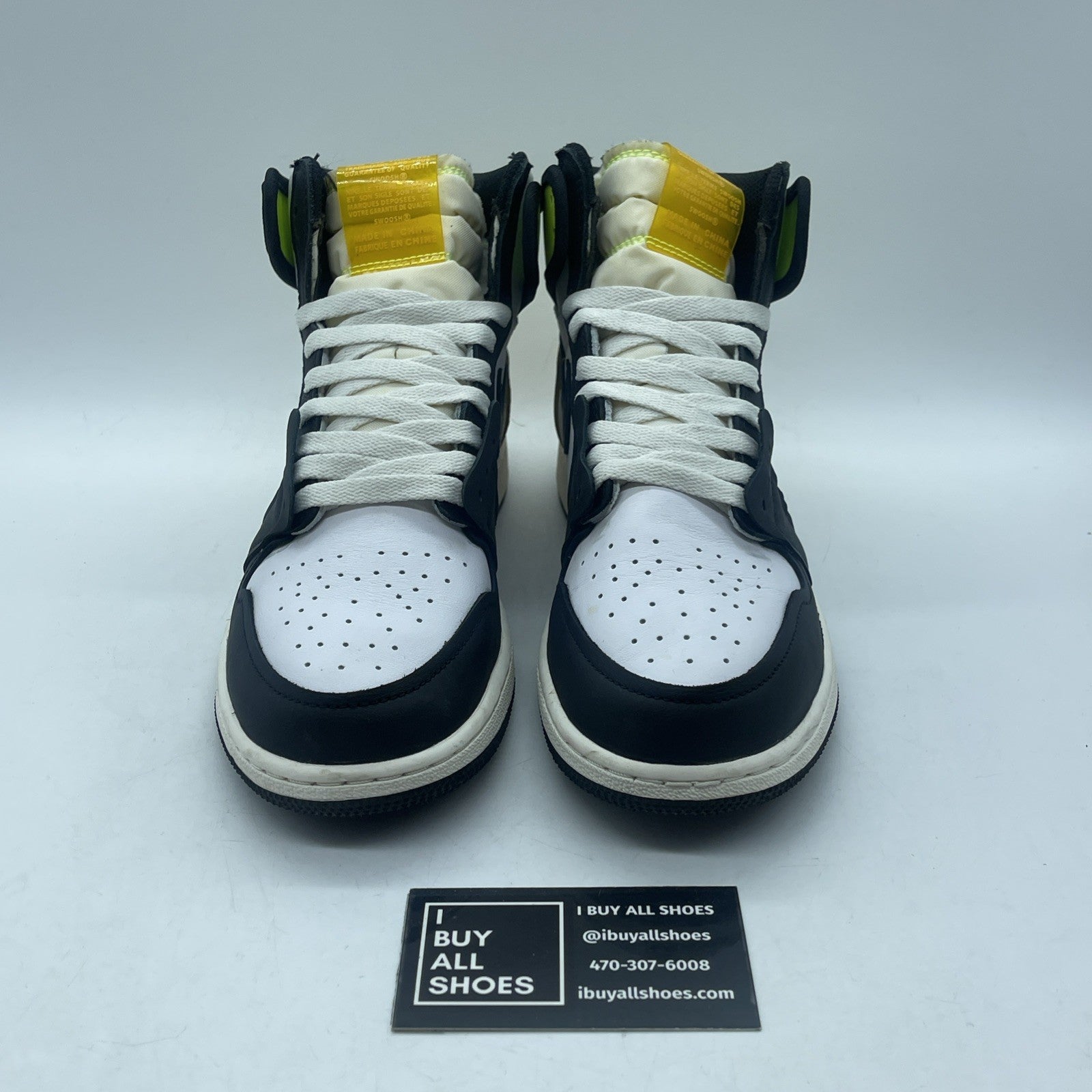 Size 7Y- Jordan 1 Retro High OG Volt White Black Leather (575441-118)