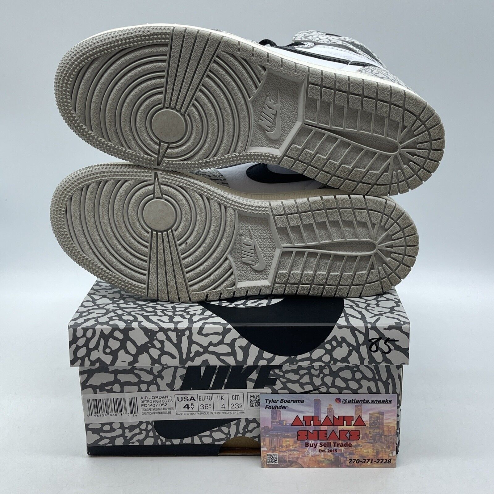Size 4.5Y - NIKE AIR JORDAN 1 RETRO HIGH OG WHITE CEMENT BLACK (FD1437-052)