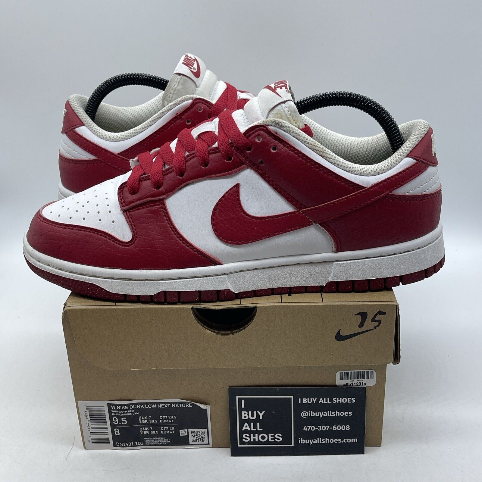 Size 9.5 - Nike Dunk Low Next Nature Gym Red White Leather (DN1431-101)