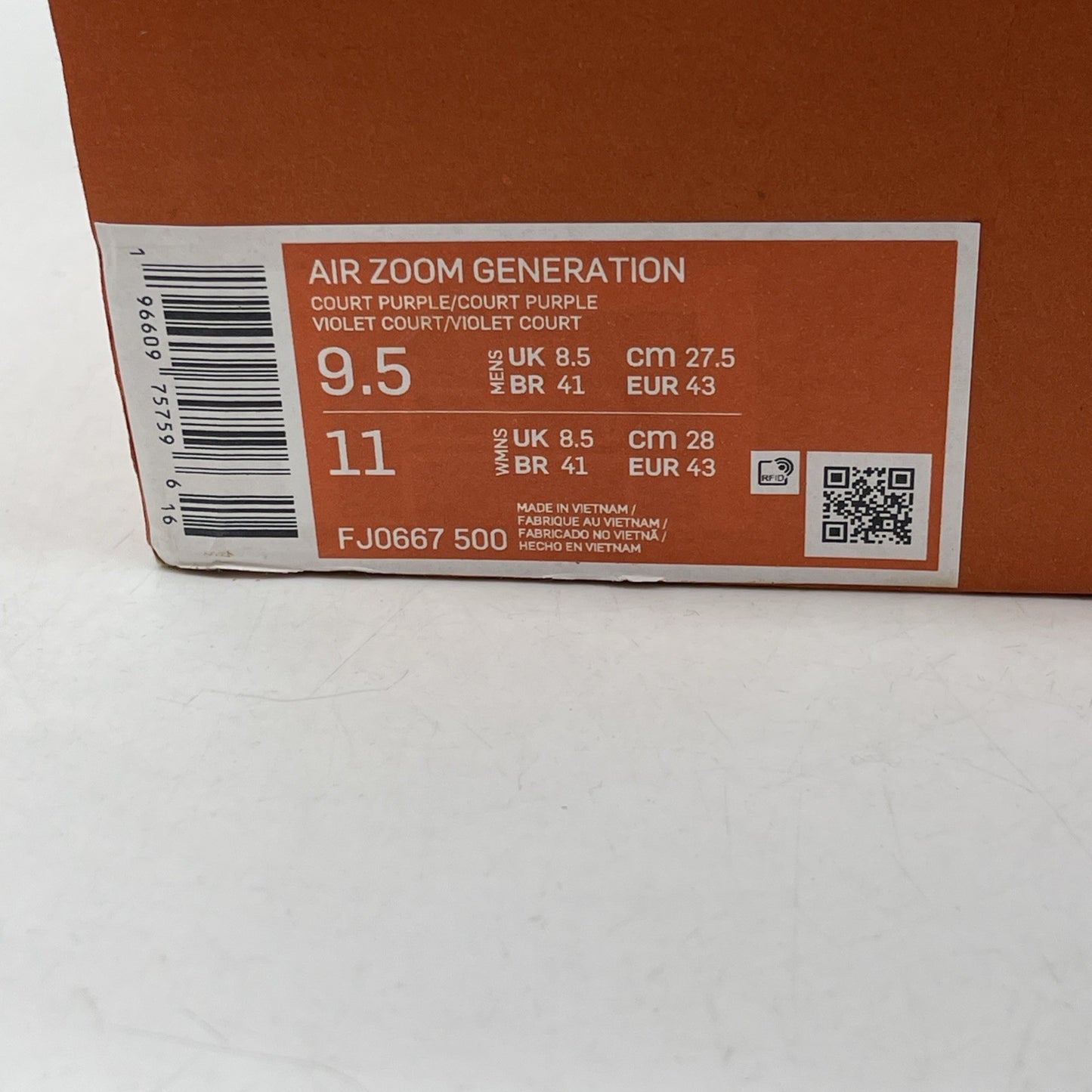 Size 9.5 - Nike Air Zoom Generation Shoes Mid Court Purple (FJ0667-500)