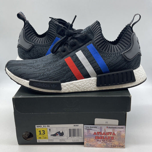 Size 13 - adidas NMD_R1 Primeknit Tri Color Black Blue Suede Leather (BB2887)