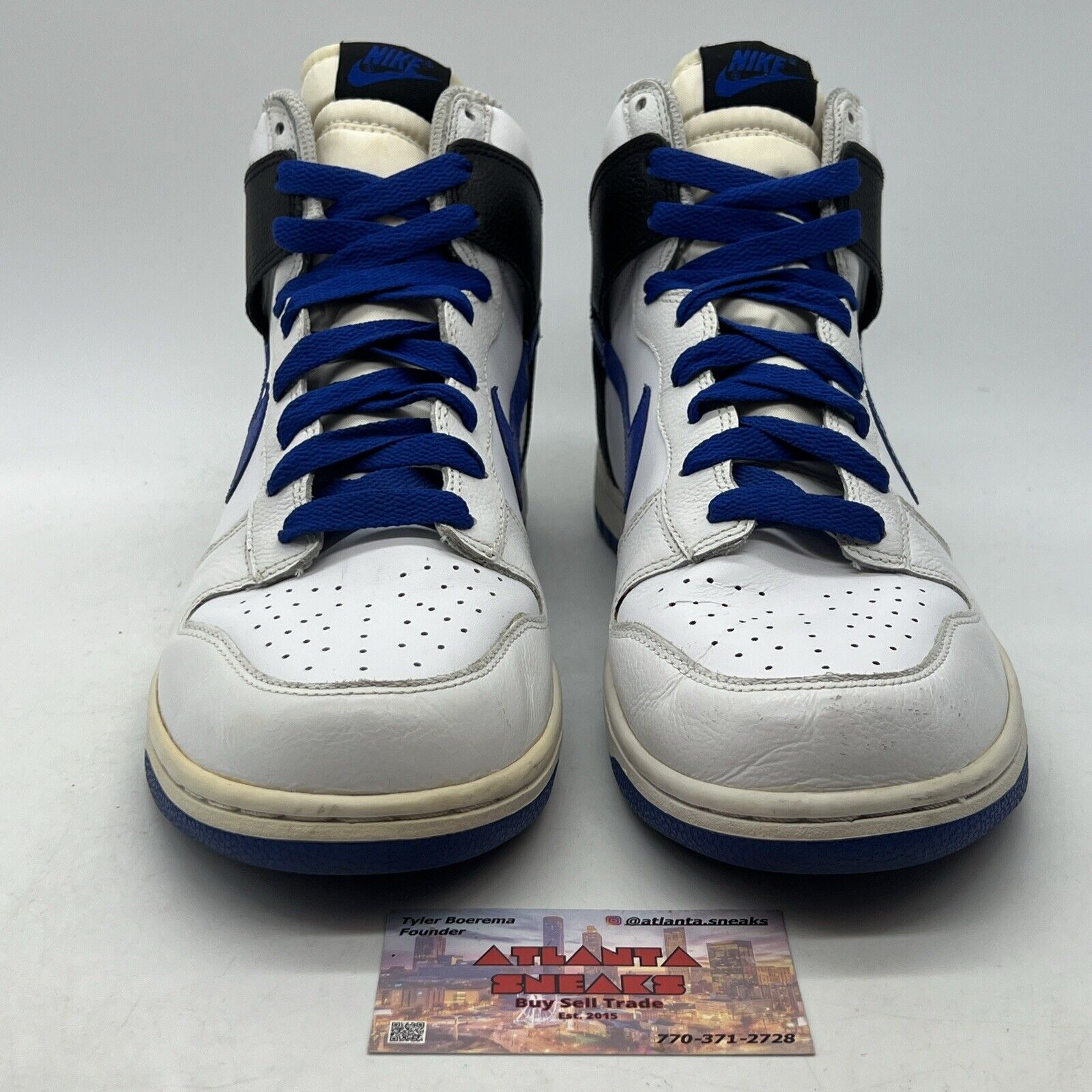 Size 11 - Nike Dunk High White - Black Blue Leather (317982-142)