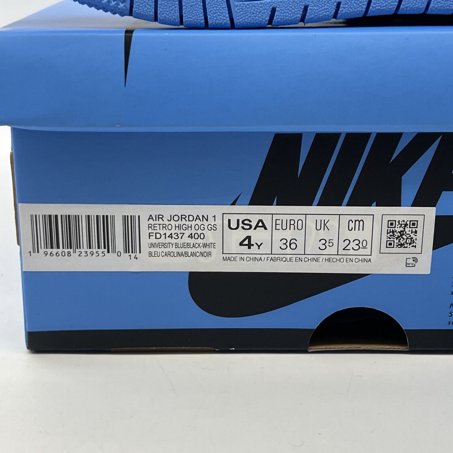 Nike Air Jordan 1 Retro OG High UNC Toe GS Grade School FD1437-400 Size 4Y