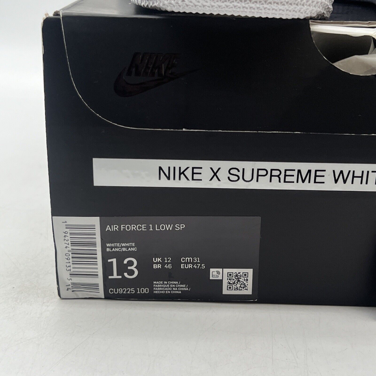 Size 13 - Nike Air Force 1 x Supreme Low Box Logo - White (CU9225-100)