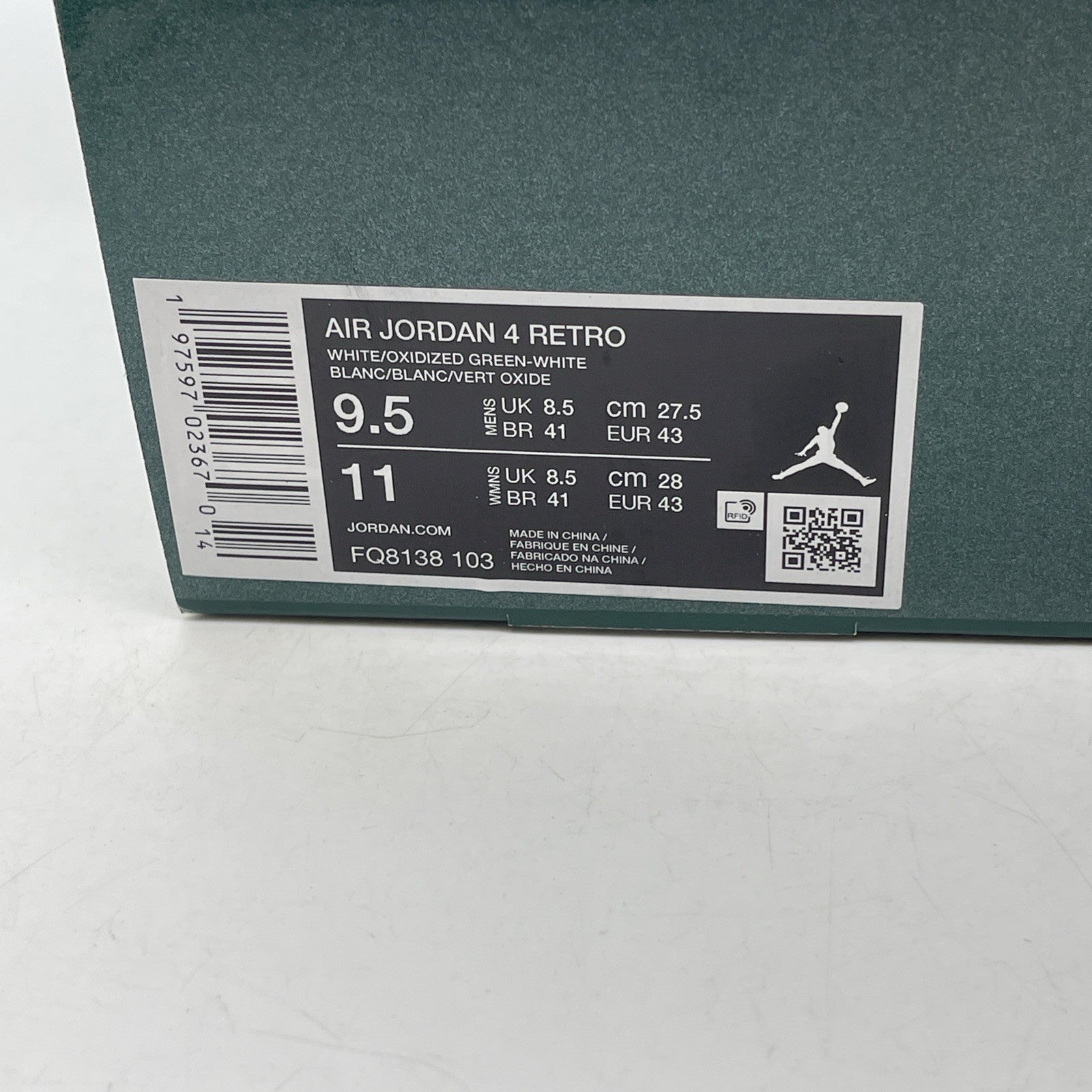 Size 9.5 - Air Jordan 4 Retro Oxidized Green White Leather (FQ8138-103)
