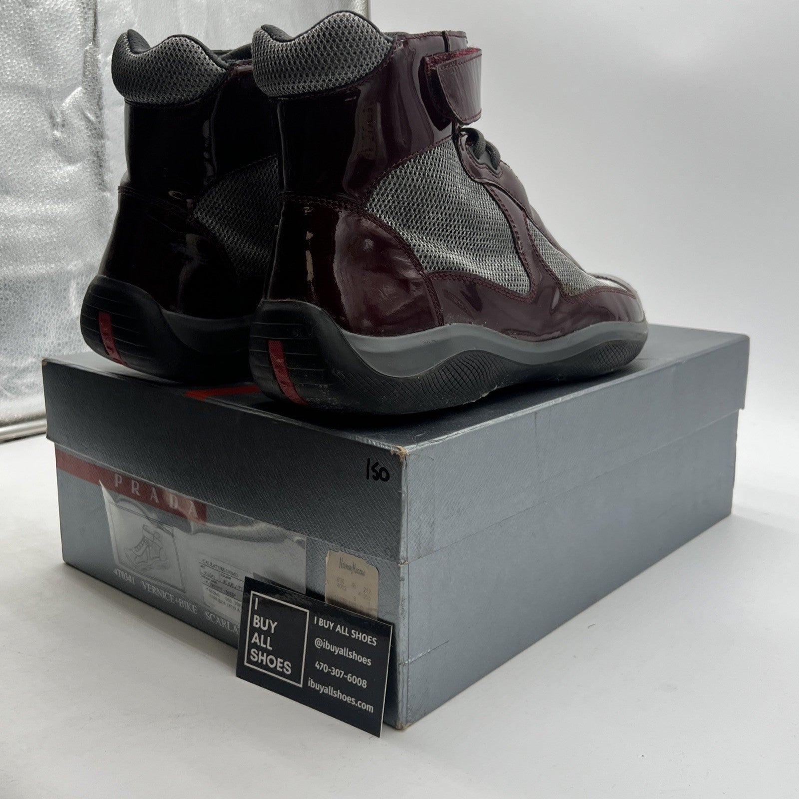 Size 9 - PRADA America's Cup Maroon Silver Mesh High Top Sneakers
