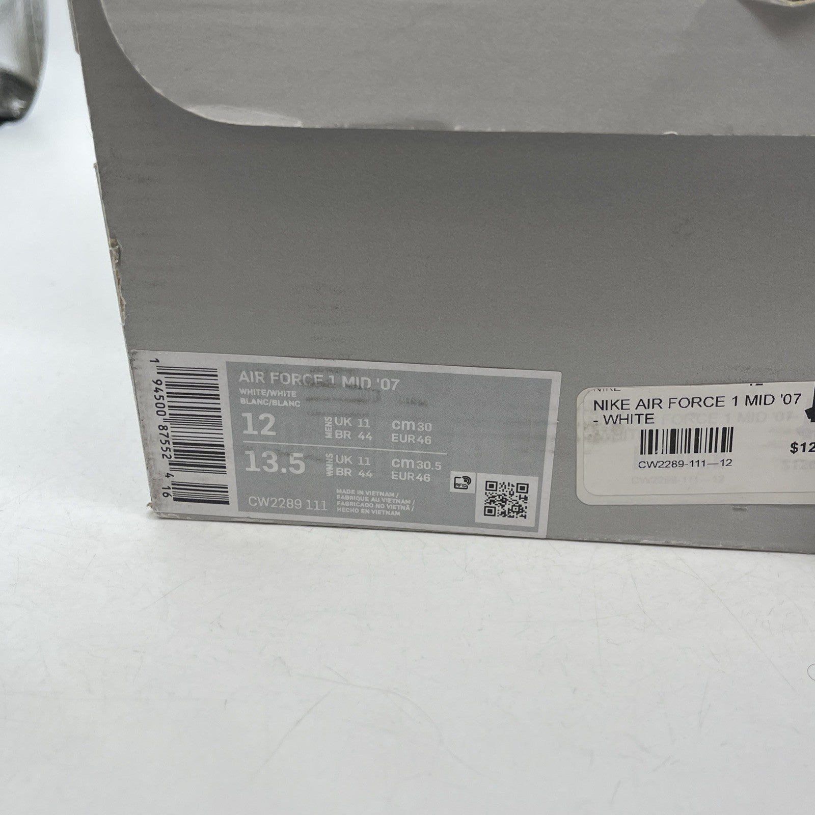 Size 12 - Nike Air Force 1 '07 Mid Triple White Leather (CW2289-111)