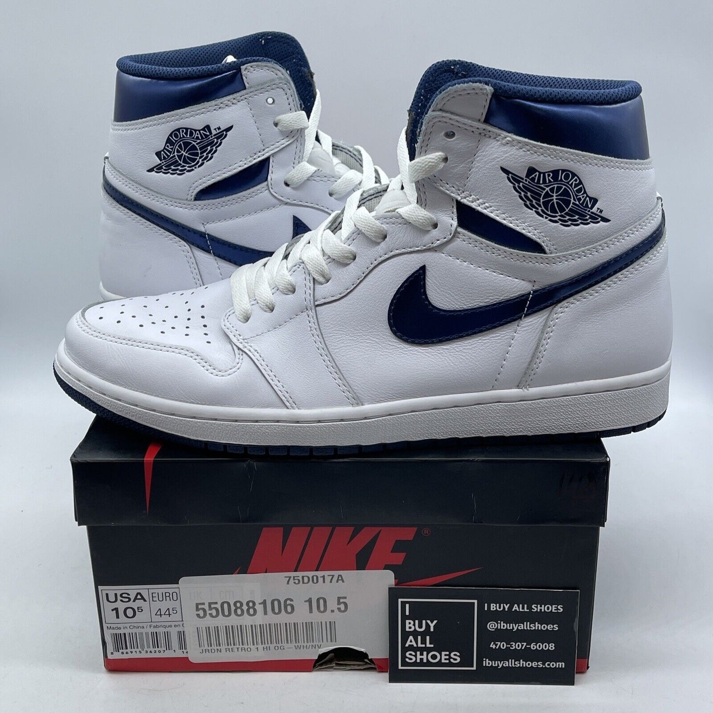 Size 10.5 - Air Jordan 1 Retro OG High Metallic Navy White Leather (555088-106)