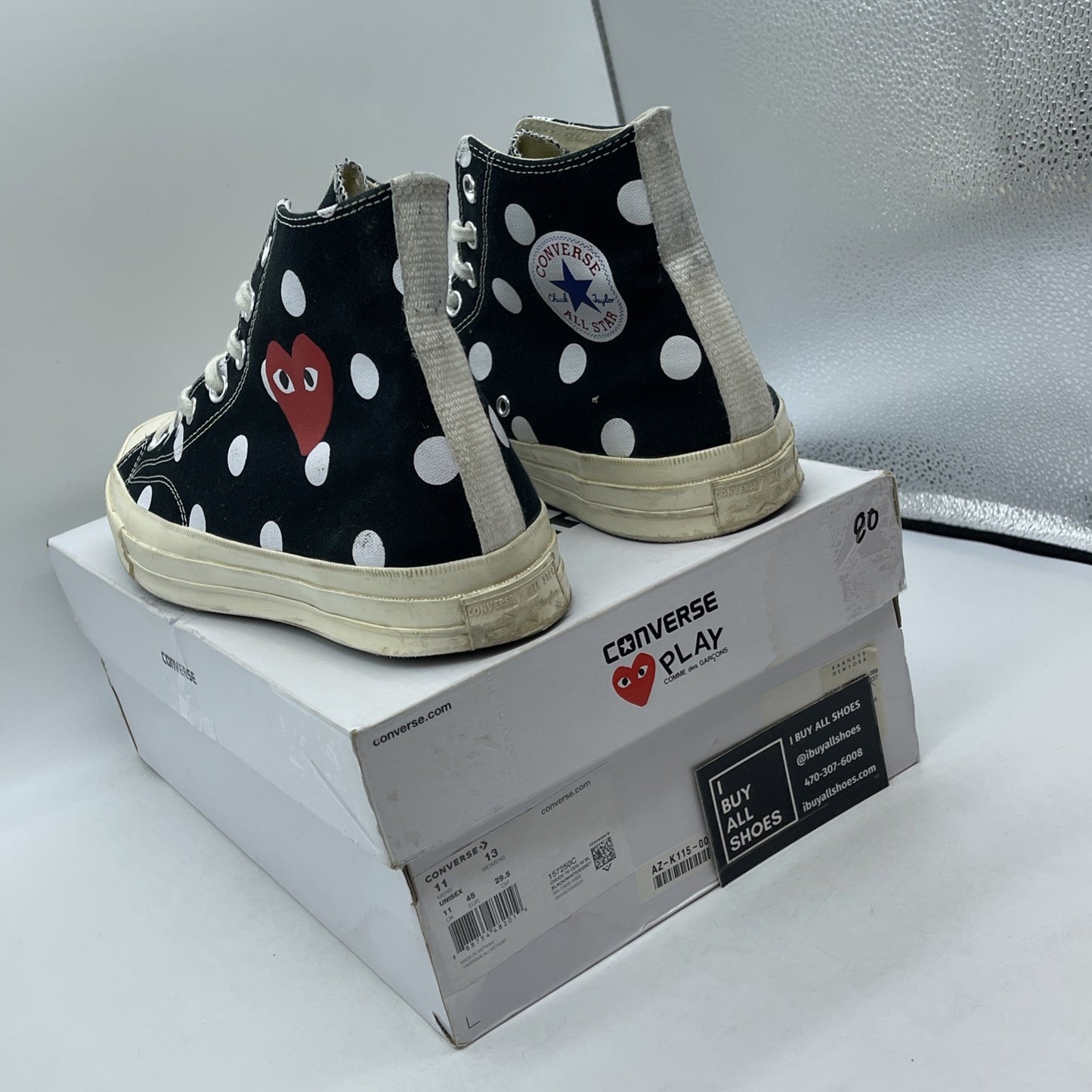 Size 11 - Converse Comme des Garçons x Chuck Taylor All Star 70 High Black Polka
