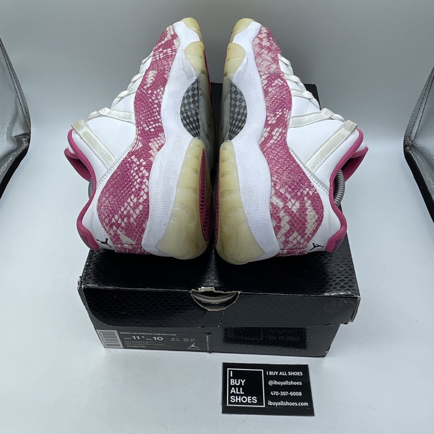 Size 11.5W - Air Jordan 11 Retro Low Pink Snakeskin White Leather (AH7860-106)