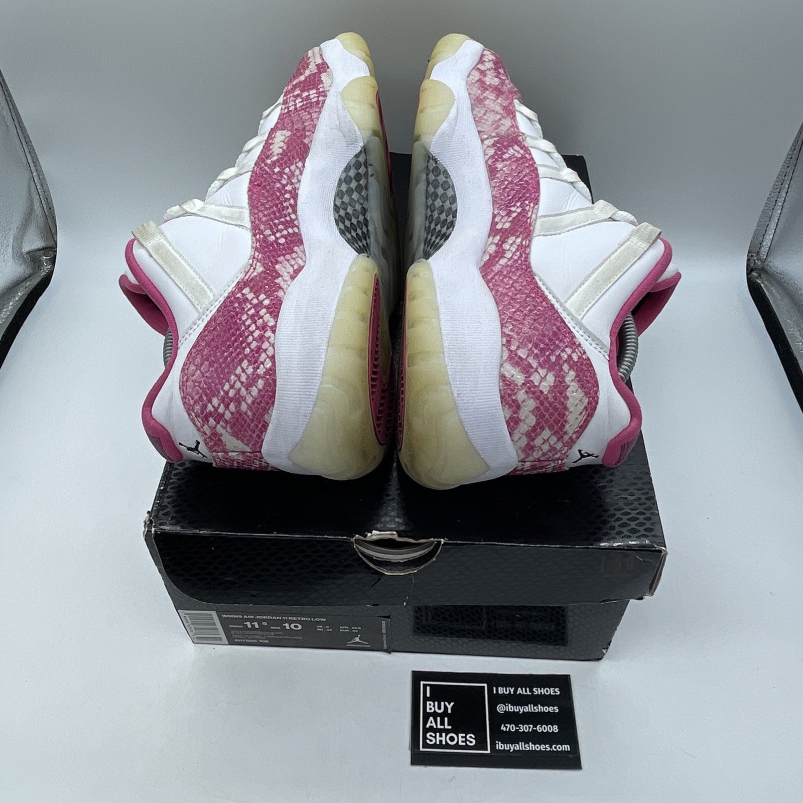 Size 11.5W - Air Jordan 11 Retro Low Pink Snakeskin White Leather (AH7860-106)