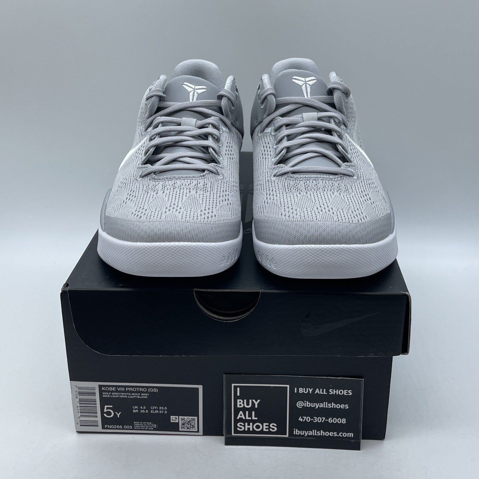 Size 5Y (GS) - Nike Kobe 8 Protro Low White Metallic Gold Silver (FN0266-003)