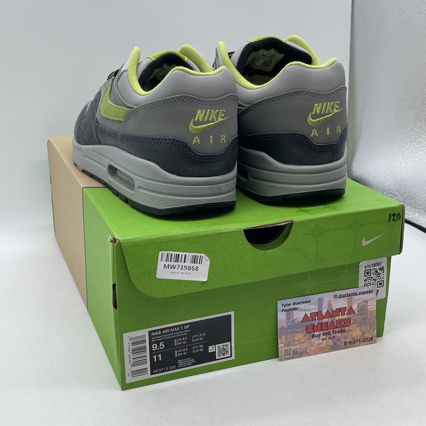 Size 9.5 - Nike HUF x Air Max 1 SP 2024 Green Grey Black Suede (HF3713-002)