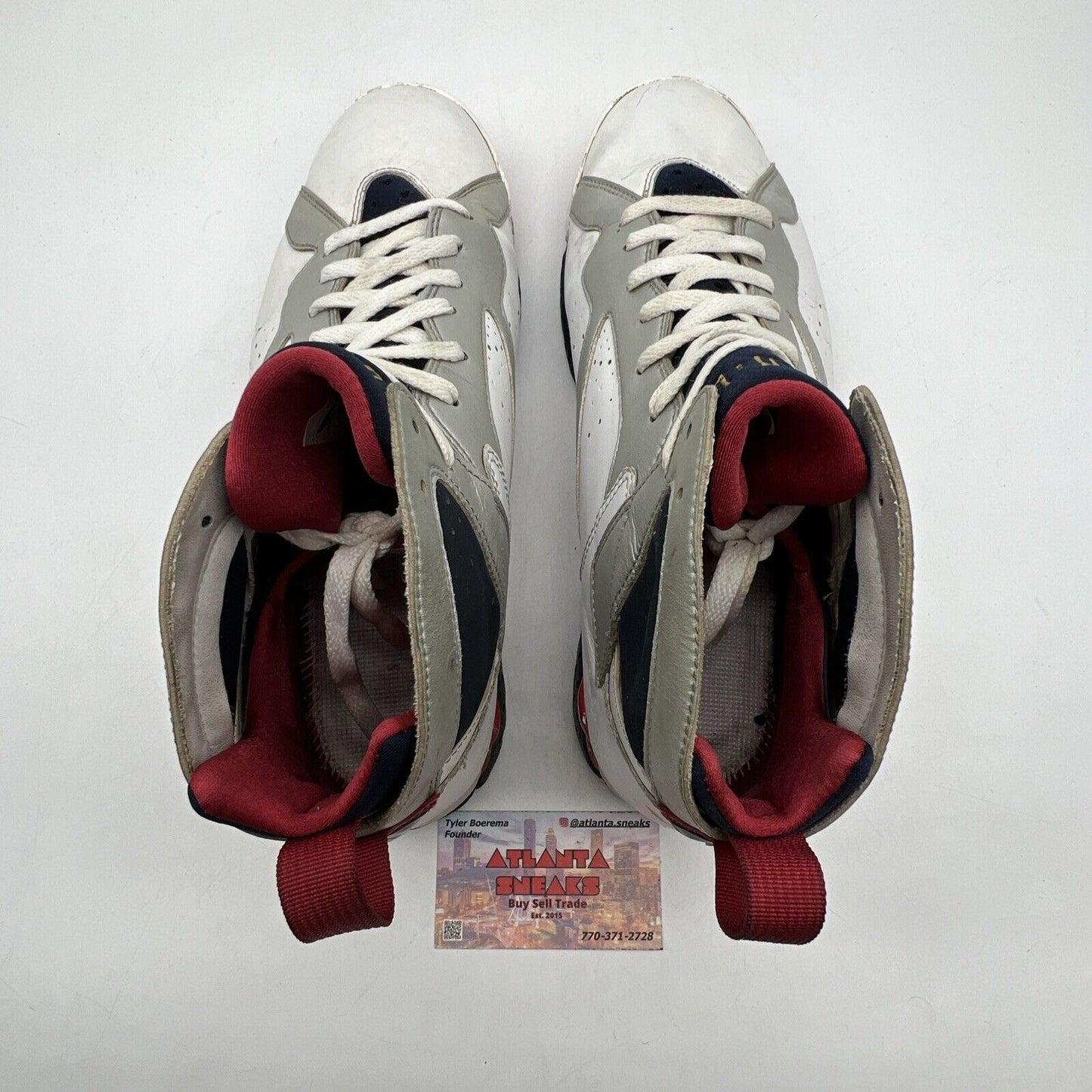 Size 10.5 - Air Jordan 7 Retro 2012 Olympic White Navy Red Leather (304775-135)