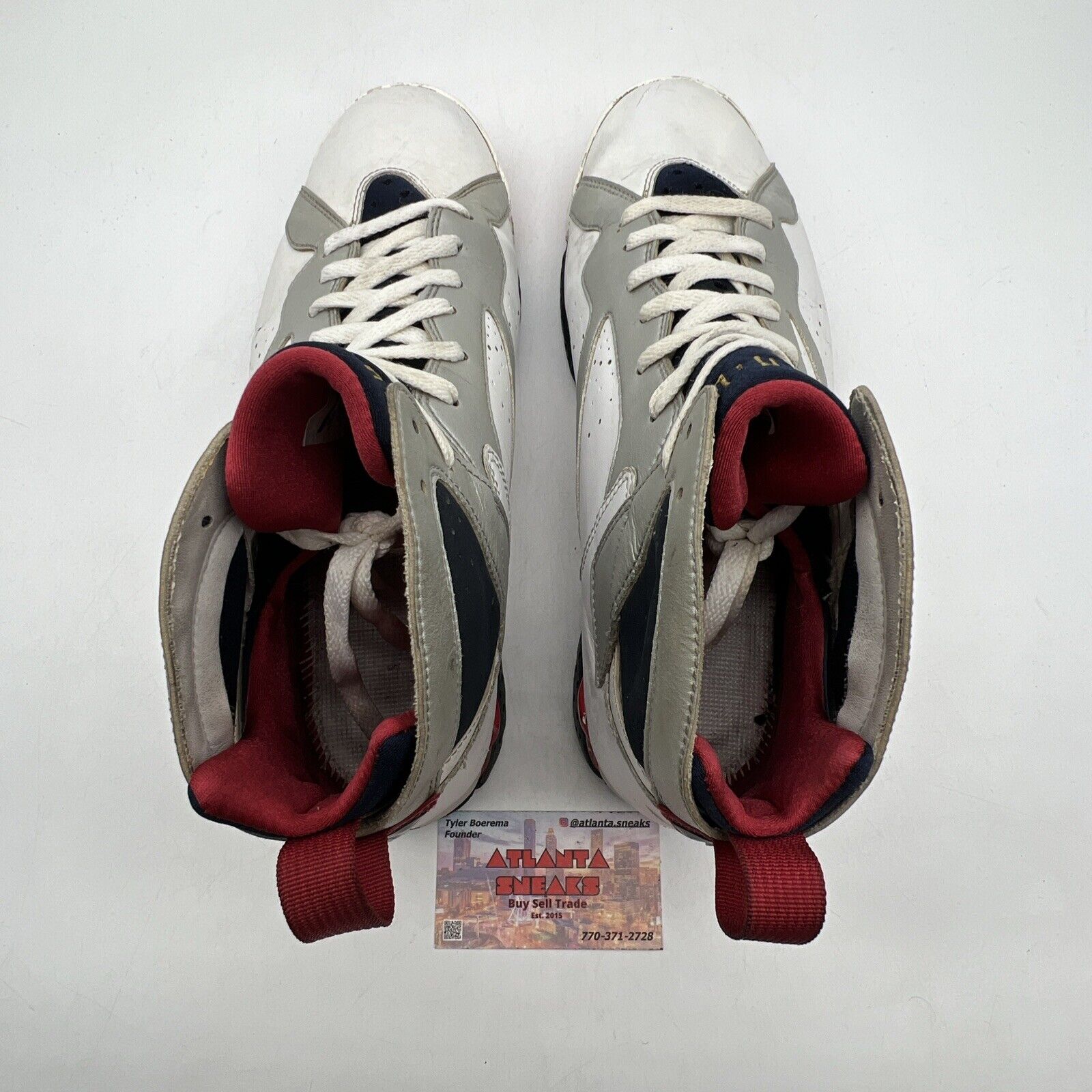 Size 10.5 - Air Jordan 7 Retro 2012 Olympic White Navy Red Leather (304775-135)