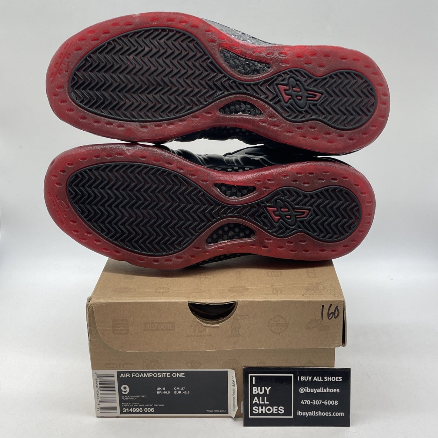 Size 9 - Nike Air Foamposite One 2010 Cough Drop Black Red Leather (314996-006)