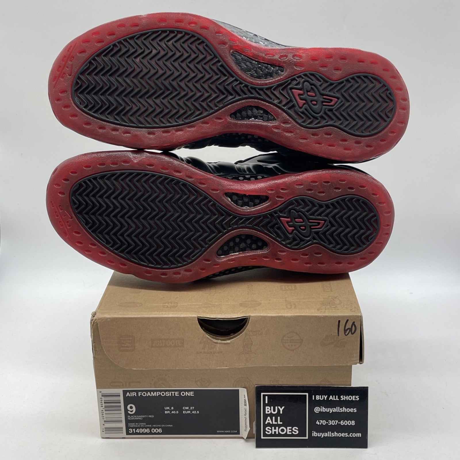 Size 9 - Nike Air Foamposite One 2010 Cough Drop Black Red Leather (314996-006)