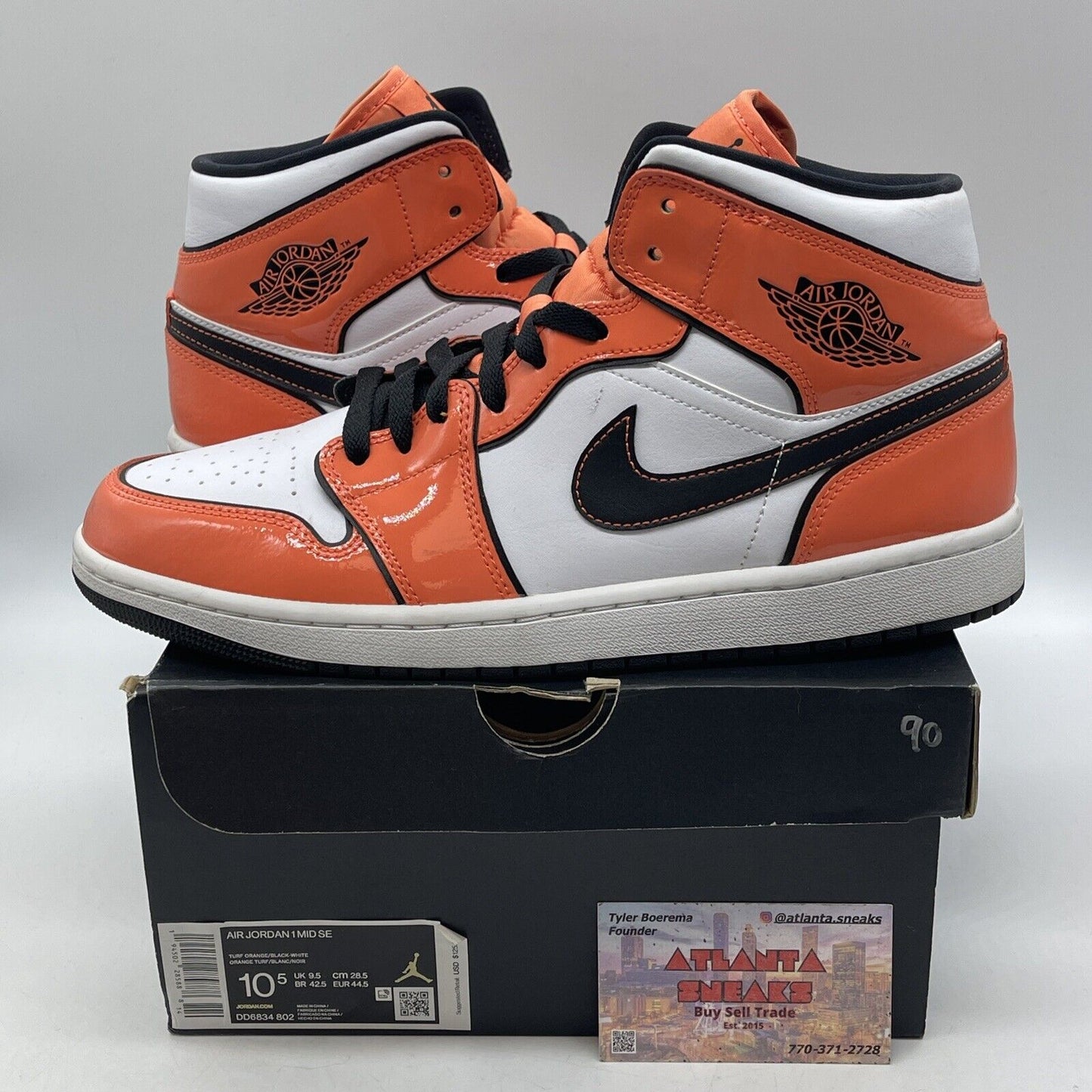 Size 10.5 - Air Jordan 1 SE Mid Turf Orange White Black Leather (DD69834-802)