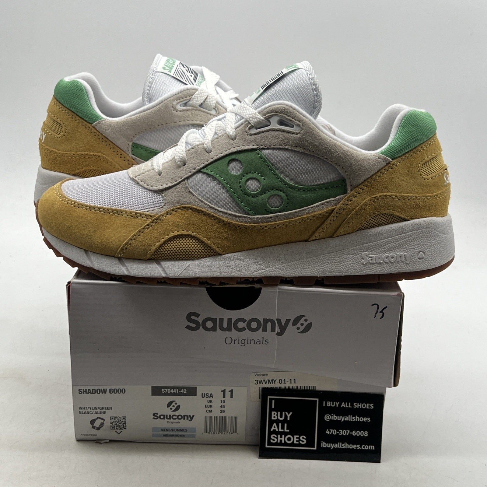 Size 11 - Saucony Shadow 6000 White Green Mustard (S70441-42)