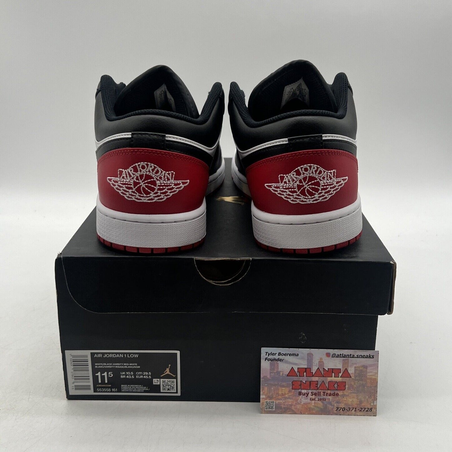 Size 11.5 - Air Jordan 1 Low Bred Toe 2.0 Black White Red Leather (553558-161)