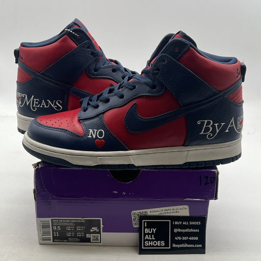 Size 9.5 - Supreme x Nike Dunk SB High By Any Means - Red Navy (DN3741-600)