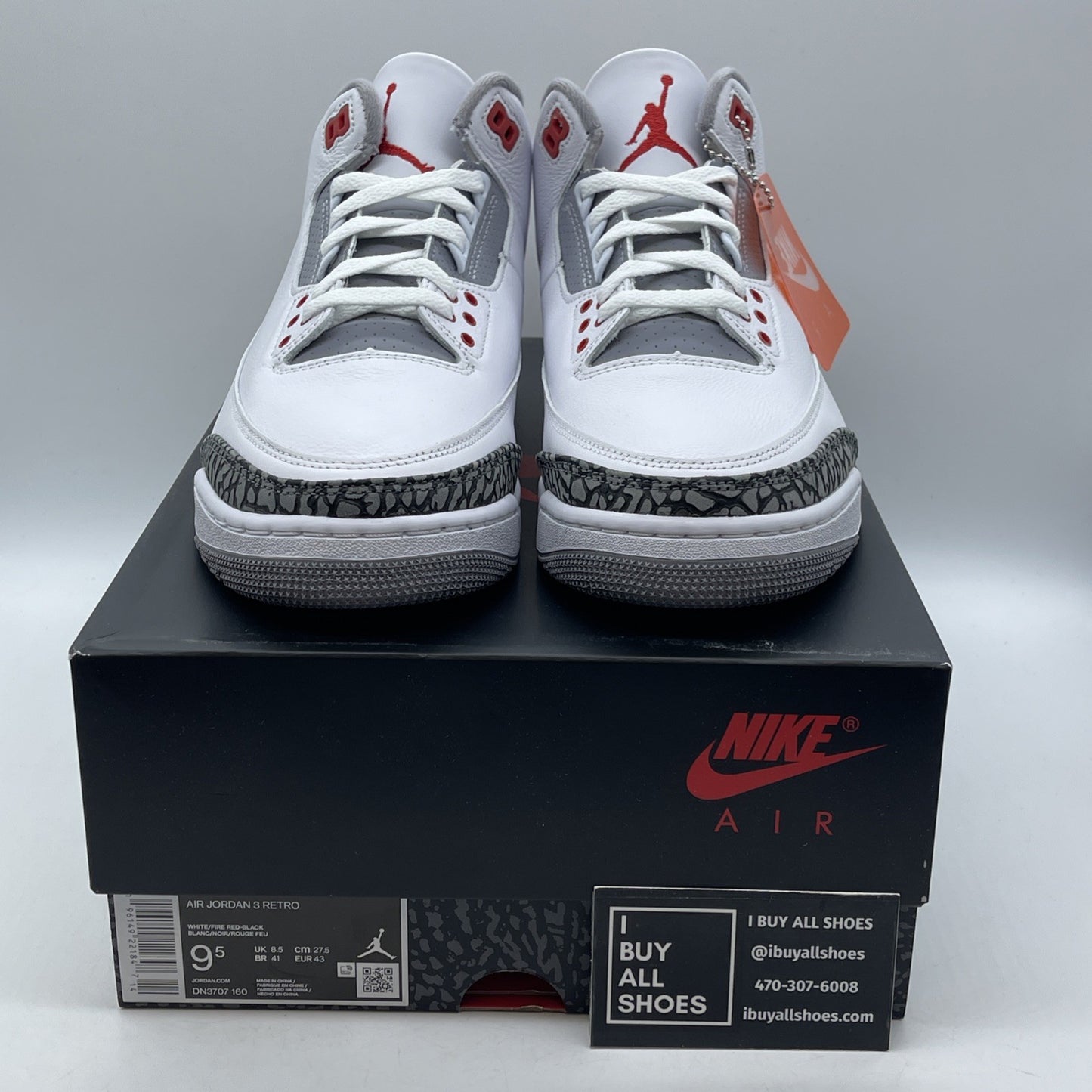 Size 9.5 - Jordan 3 Retro Mid Fire Red White Suede Leather (DN3707-160)