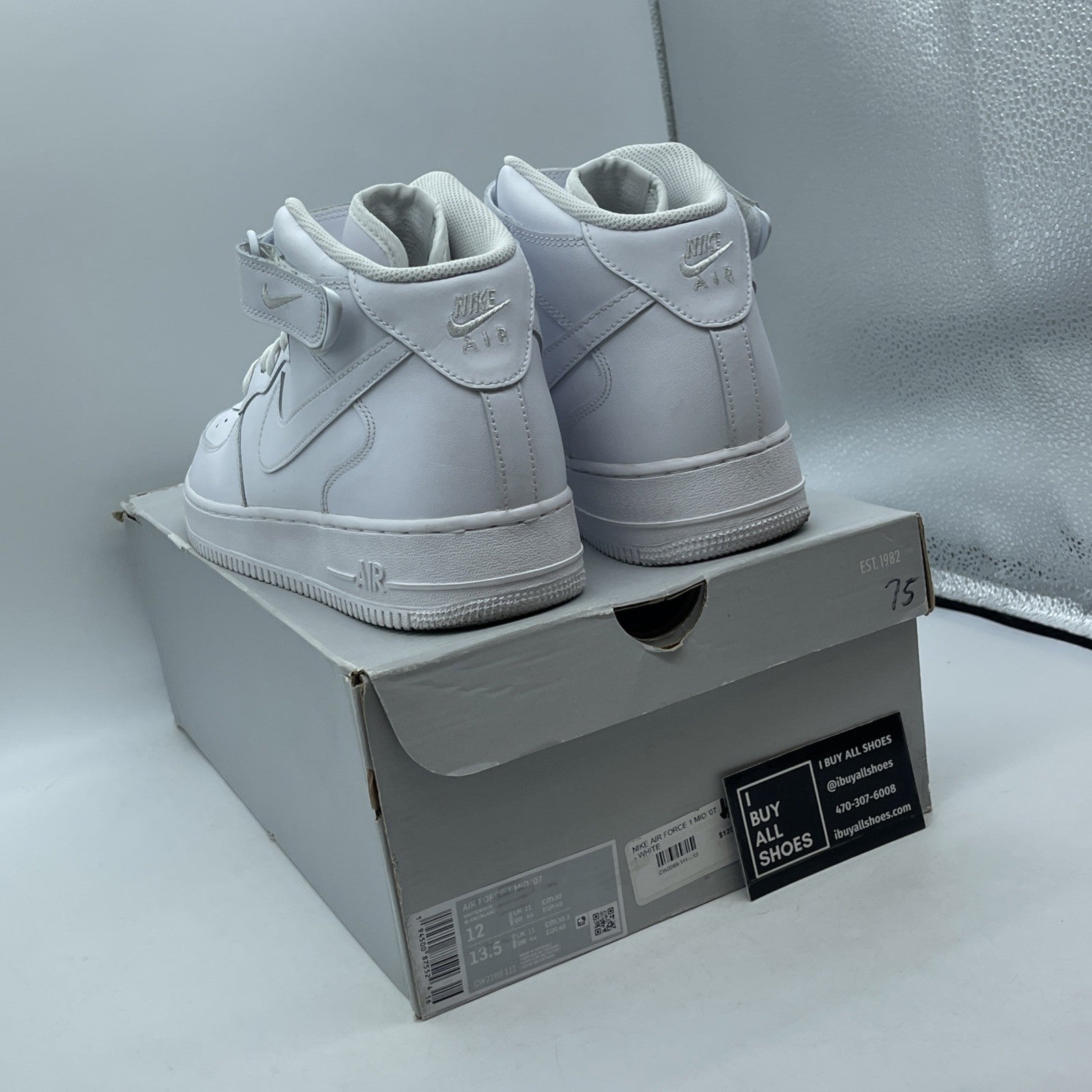 Size 12 - Nike Air Force 1 '07 Mid Triple White Leather (CW2289-111)