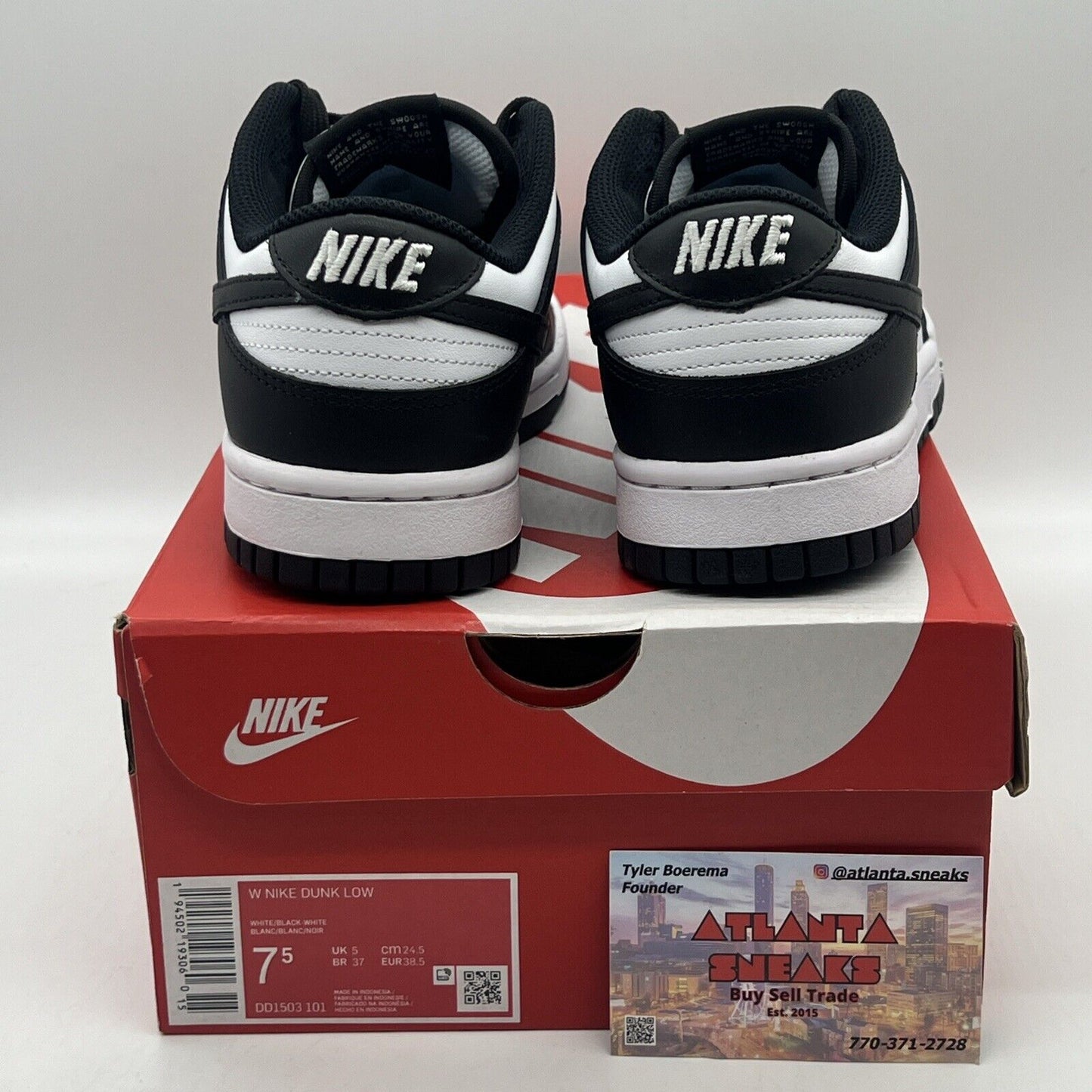 Size 7.5 - Nike Dunk Low Black White W Brand New Og All