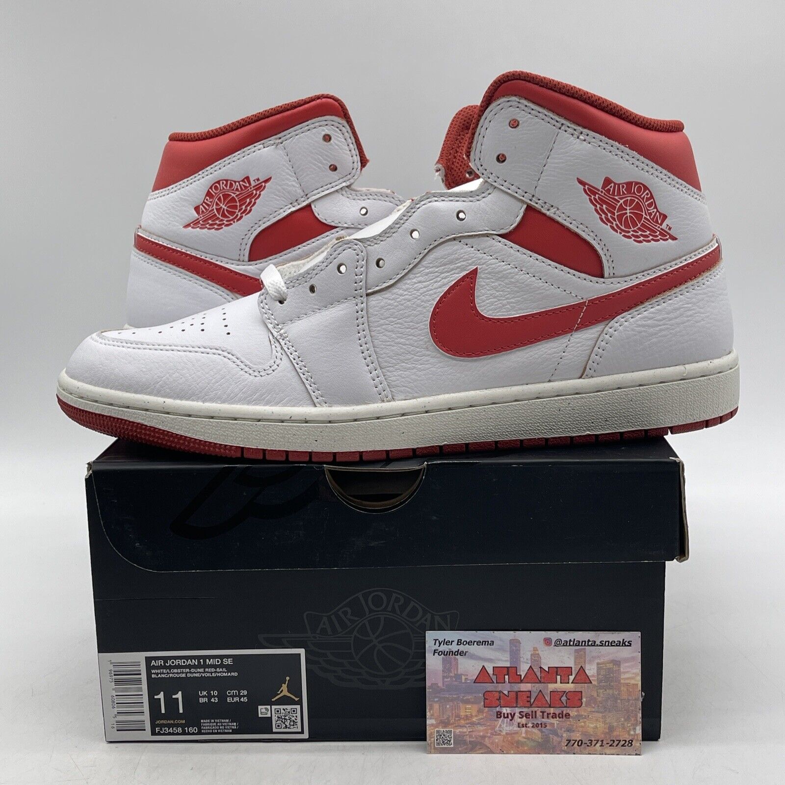 Size 11 - Air Jordan 1 Mid White Dune Red White Red Leather (FJ3458-160)