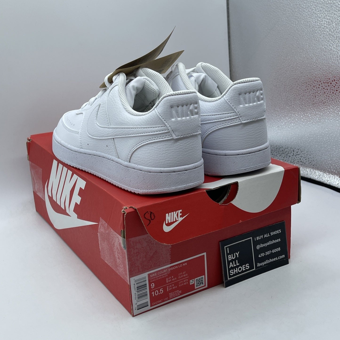 Size 9 - Nike Court Vision Next Nature Low Triple White Leather (DH2987-100)