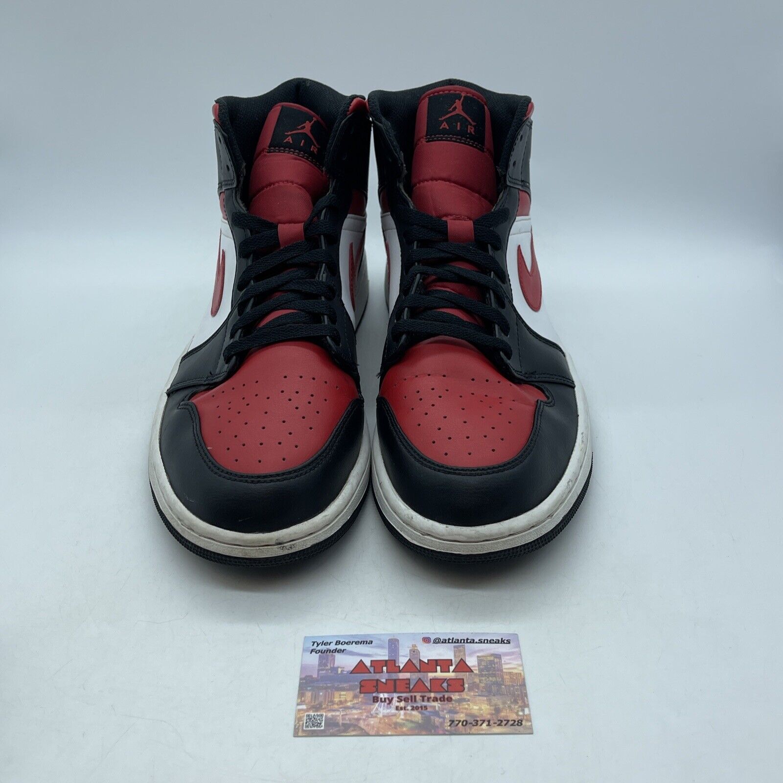 Size 12.5 - Jordan 1 Mid Bred Toe Black Red White Leather (554724-079)