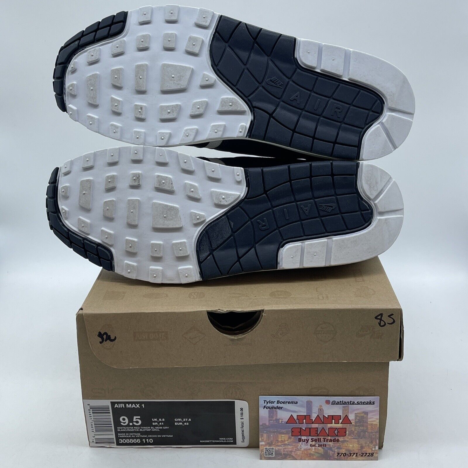Size 9.5 - Nike Air Max 1 Olympic Blue Red White Suede Leather (308866-110)