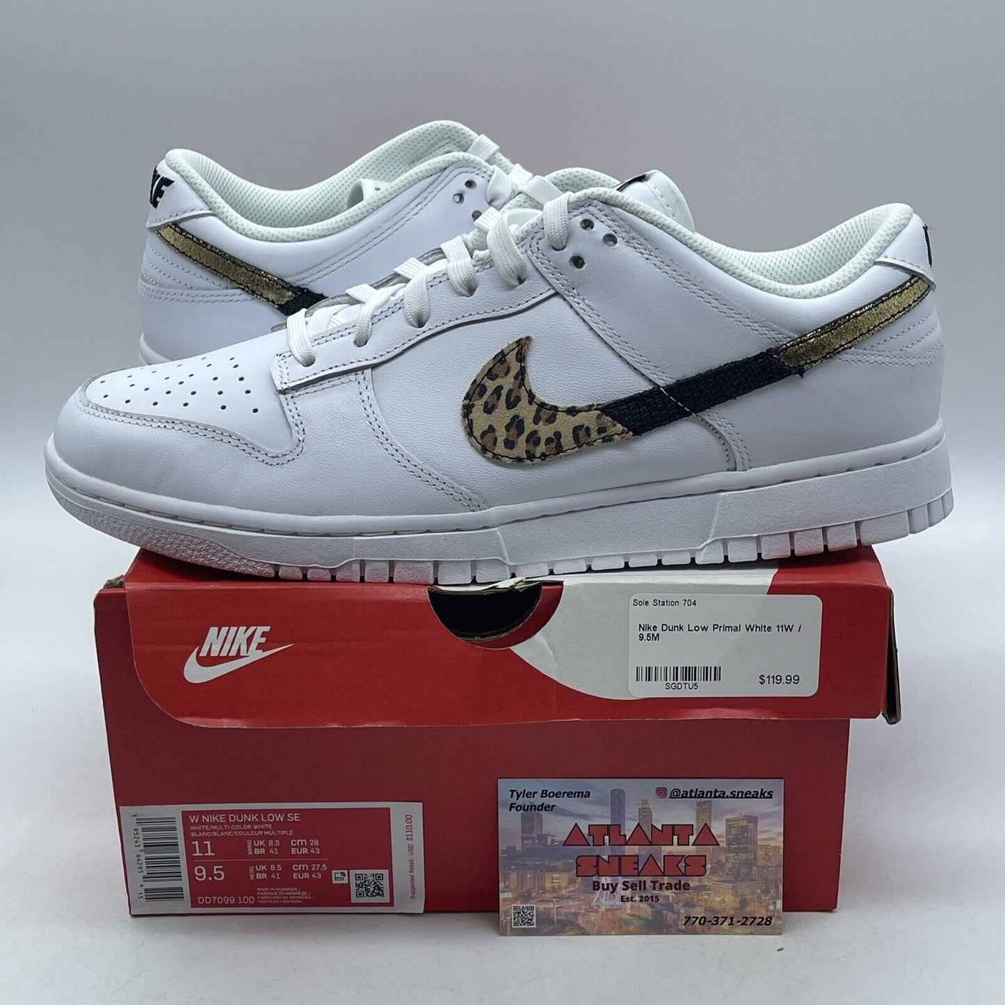 Size 11W - Nike Dunk SE Low Primal White Black White Brown Leather (DD7099-100)