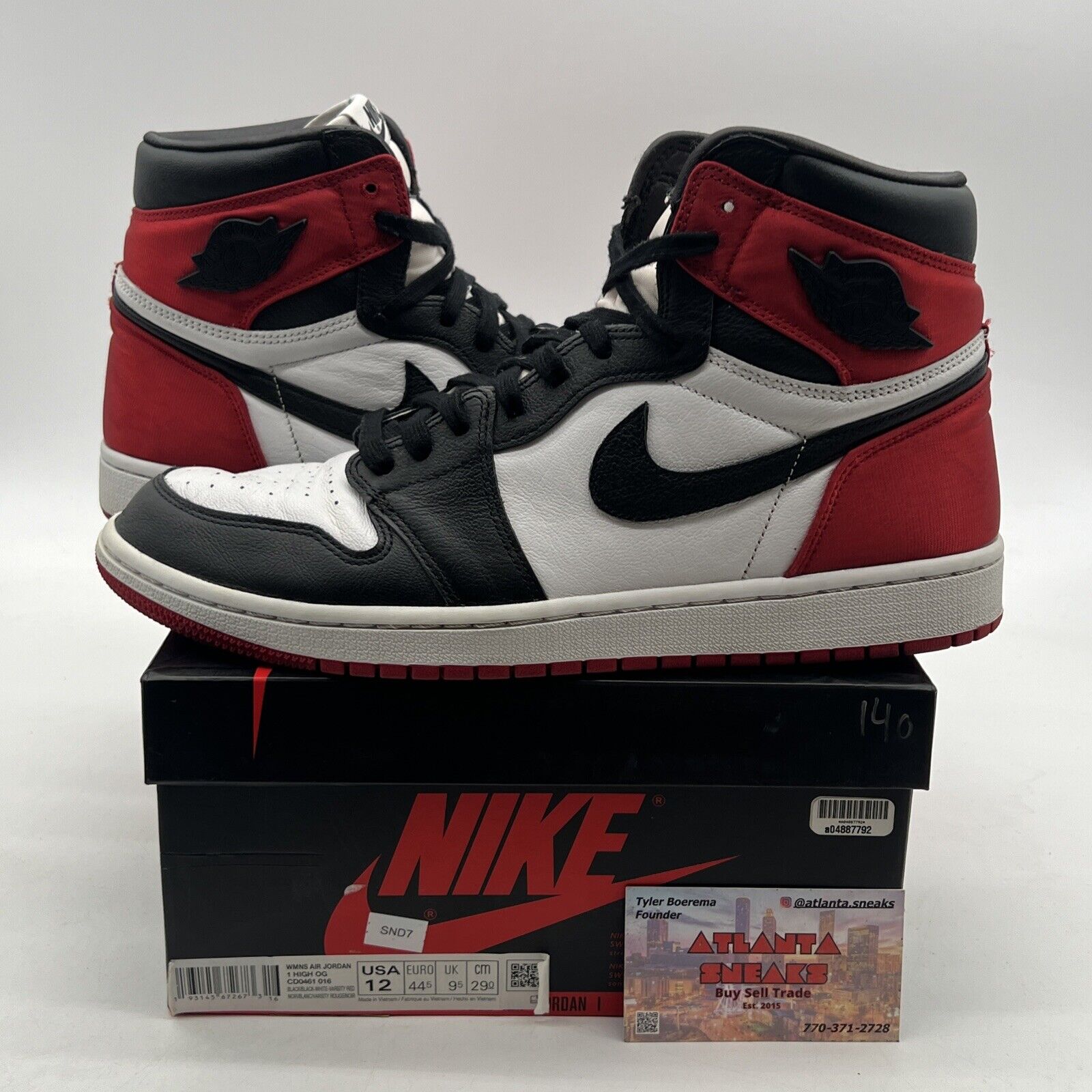 Size 12 - Air Jordan 1 Retro High Satin Black Toe W (CD0461-016)