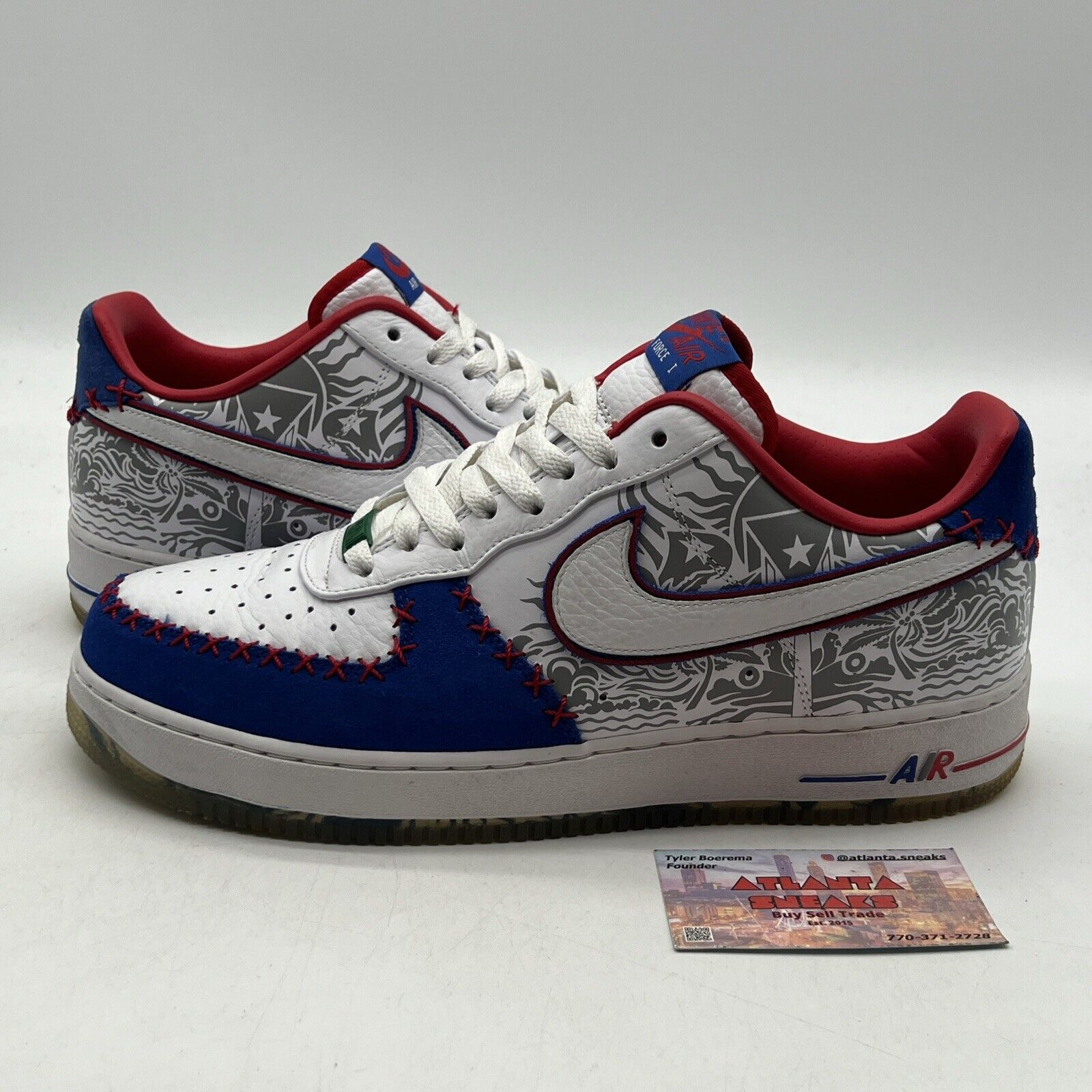 Size 11 - Nike Air Force 1 Puerto Rico Blue White Red Leather (579941-100)