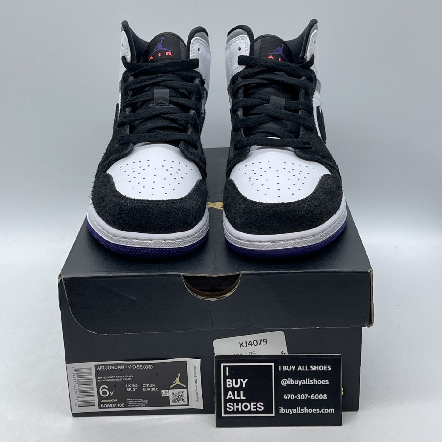 Size 6Y - Air Jordan 1 SE Mid Varsity Purple Black White Leather (BQ6931-105)