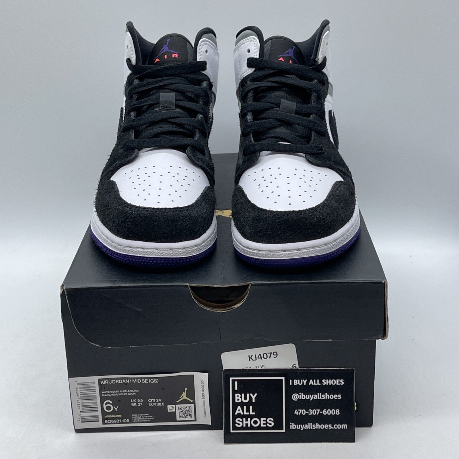 Size 6Y - Air Jordan 1 SE Mid Varsity Purple Black White Leather (BQ6931-105)