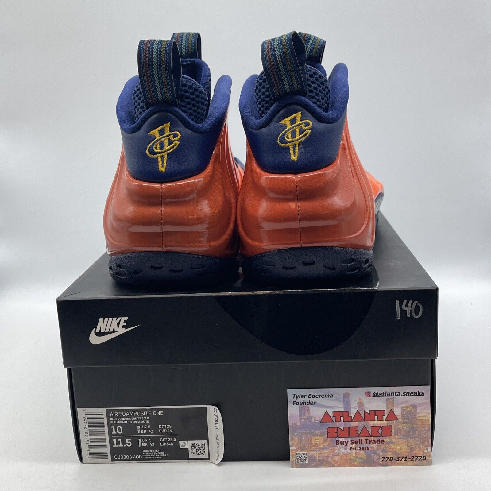 Size 10 - Nike Air Foamposite One Rugged Orange Navy Gold (Cj0303 400)