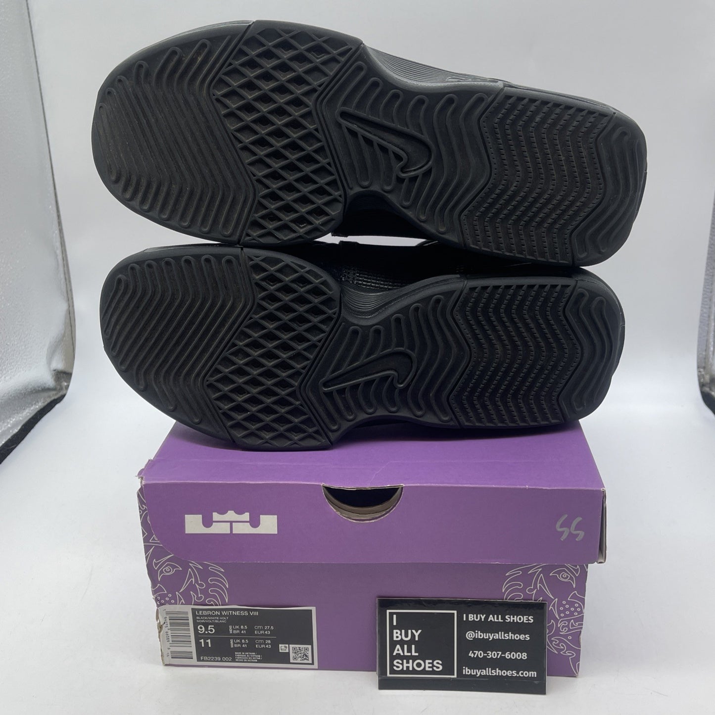 Size 9.5 - Nike LeBron Witness 8 Black Volt Suede Leather (FB2239-002)